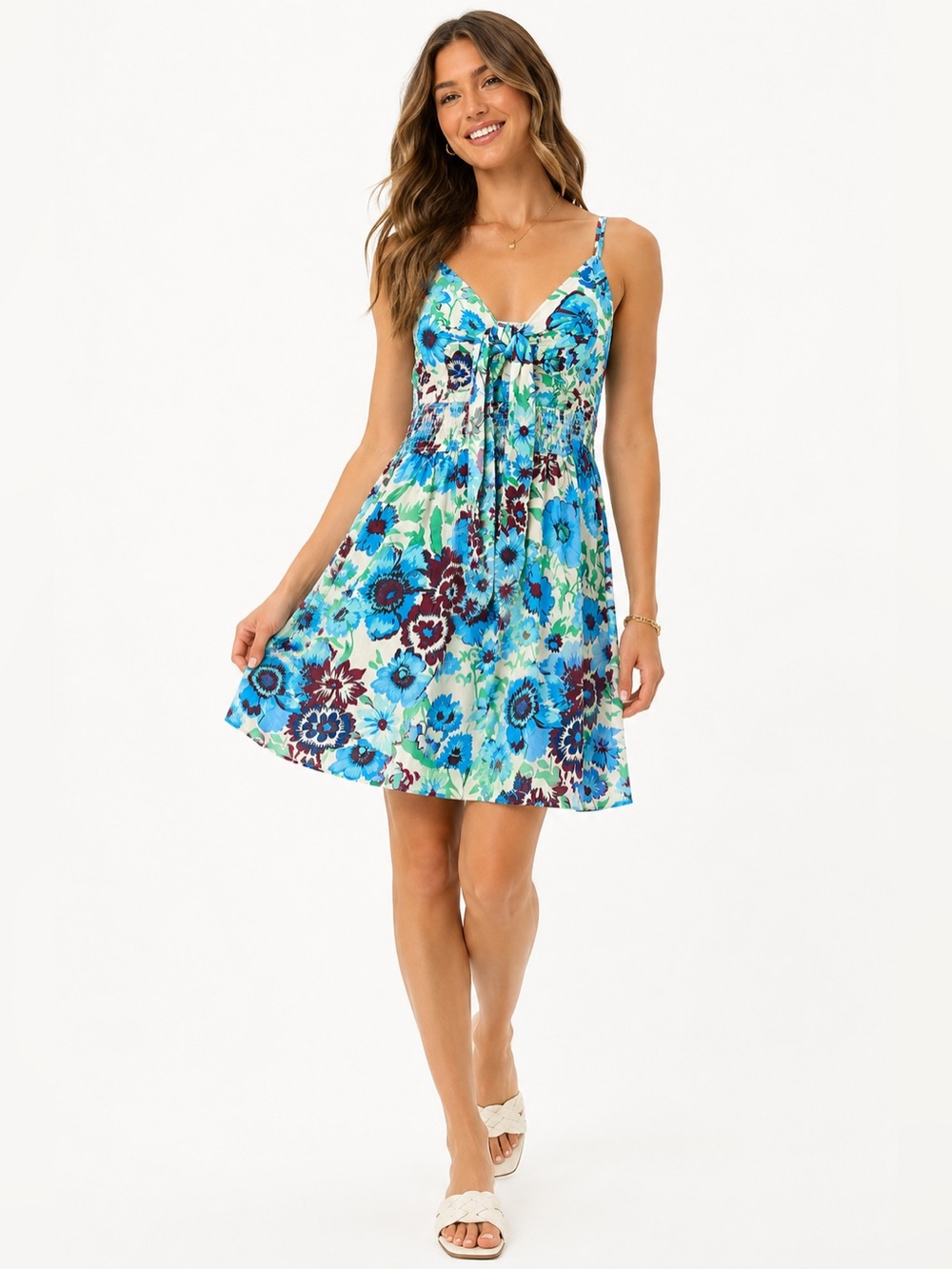 🌺 Kate Kasin Floral Smocked Sundress